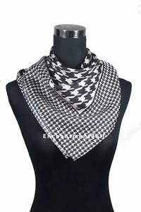 Grande Lujoso Arte Floral Sarga de Seda Bufanda Envoltura, Pata de Gallo, Negro/Blanco - Imagen 1 de 6