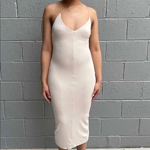 Blanc Dress Womens Large Beige Nude Strappy Midi Bodycon Ladies - Picture 1 of 5