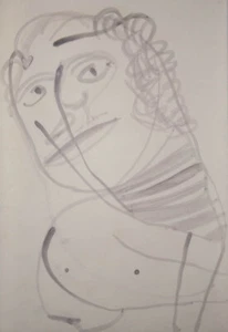 Anne Marie HALL Untitled (Curious Face) - Original Ink on Paper, Modern Portrait - Picture 1 of 2