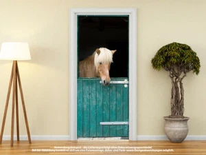 Türtapete Türposter PFERD IM PFERDESTALL HOLZTÜR GRÜN selbstklebend 205 x 88 cm - Bild 1 von 1