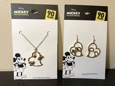 Disney Mickey Mouse Collar Ajustable Pendientes Colgantes Combo Set 90 Años Aniversario Foto 1 de 4