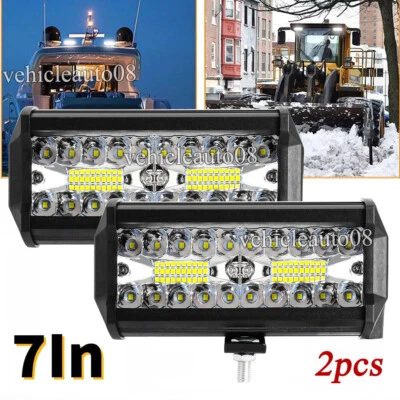 Pair 200W 7" LED Work Light Bar Driving Fog Lamps Fit Peterbilt Kenworth Trucks - Image 1 of 4