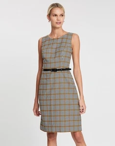 Review Check Plaid Tartan Dress Womens Size 8 Pencil Mustard Yellow Sleeveless - Picture 1 of 10