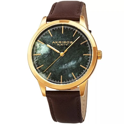 Akribos AK937BRGN Genuine Green Marble Stone Dial Brown Leather Strap Mens Watch - Image 1 of 4