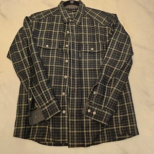 Mont-Bell Camicia Bottoni Uomo M Nera Gingham Collo Manica Lunga Cotone - Foto 1 di 6