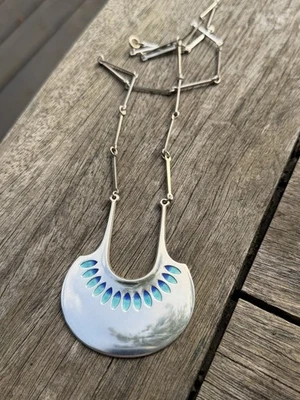 David Andersen Sterling Silber Emaille Halskette Norwegen Norweger Vintage 1389 - Bild 1 von 4