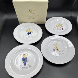 Pottery Barn Reindeer 8.5" Dessert Salad Plates Set 4 Comet Cupid Donner Blitzen - Picture 1 of 10