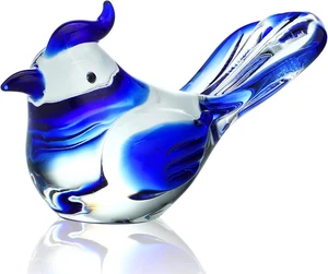 HDCRYSTALGIFTS 3,5 Zoll mundgeblasene Glas Vogel Figuren Sammlerstücke Blue Jay Statue O - Bild 1 von 12
