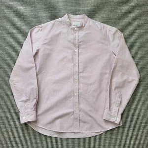 Octobre Editions Shirt Mens Large Pink White Striped Grandad Collar Seazane - Picture 1 of 8