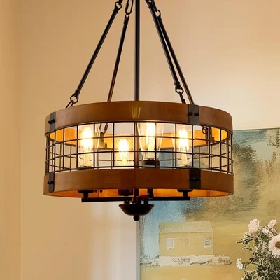 Lámpara de araña rústica de granja para comedor, redonda ajustable en altura de 4 luces... Foto 1 de 4