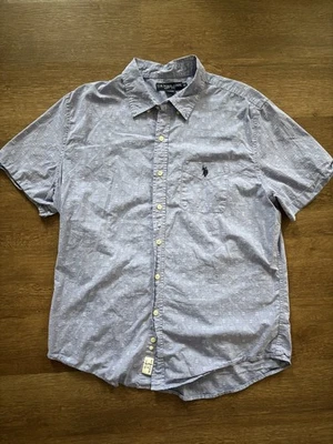 Camisa polo de manga corta con botones para hombre talla XL azul patrón geométrico US Assn Foto 1 de 4