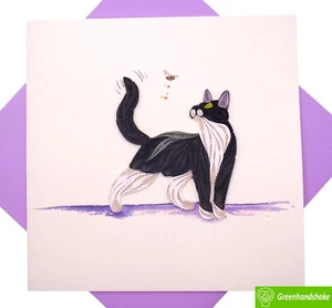 Kitty's Joy Quilling Greeting Card - Unique Dedicated Handmade Art - Picture 1 of 8