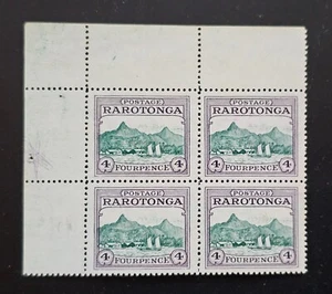 Rarotonga Cook Islands 1927 GV Harbor 4d Green and Violet BLOCK 4 SG 84 Cat £120 - Picture 1 of 15