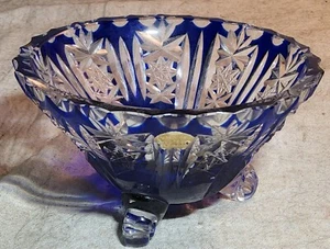 ANTIQUE COBALT BLUE COLORED CRYSTAL CANDY/TRINKET BOWL MADE IN WESTERN GERMANY - Picture 1 of 13