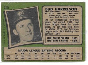 Bud Harrelson Topps 1971 Black Border #355 (8764)