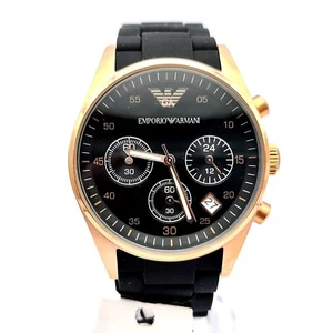 NEW GENUINE EMPORIO ARMANI AR5906 SILICONE BLACK ROSE GOLD WOMENS WATCH - Picture 1 of 11