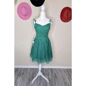 Lace Applique Short Homecoming Dress with Spaghetti Straps - Picture 1 of 4