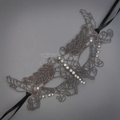 Lace Collection | Lace Masquerade Mask LM0401Gray - Image 1 of 4