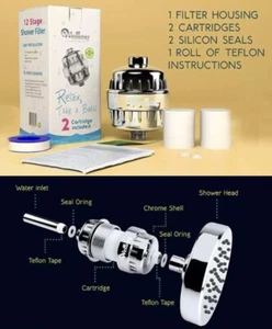 Shower Head Filter Purifier 12 Stage Hard Water Softener & Cartridge Replacement - Picture 1 of 8
