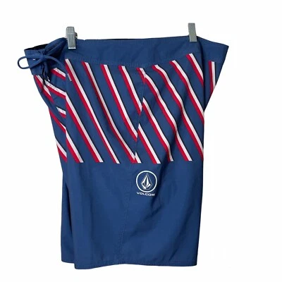 Volcom Board Shorts Mens Size 38 Blue Striped Casual Surfer Pocket Beach - Image 1 of 4