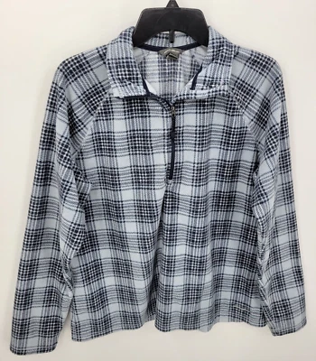 Pullover polar Eddie Bauer para mujer XL gris azul a cuadros cuarto cremallera exterior Foto 1 de 4