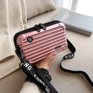 Hard Shell Cosmetic Bag Women Mini Suitcase Shape Crossbody Bag Shoulder Bag New - Picture 1 of 16