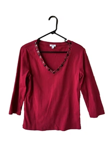 Nine West Damen 3/4-Arm Strickoberteil Größe Medium tiefer V-Ausschnitt verziert - Bild 1 von 4