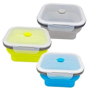 Large 1200ml Collapsible Bowls with Lids Silicone Camping blue+grey+green - Picture 1 of 7