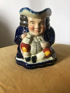 ANTIQUE Staffordshire Toby Mug Jug Cobalt Blue Coat Seated Man Gold - Picture 1 of 12