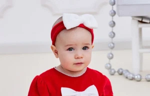Kissy Kissy Bow Tie Headband Baby Girl's One Size Red/White - Picture 1 of 11