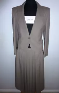 Vintage JAEGER Ladies 2 Piece Suit Brown Oatmeal Wool Jacket 10 Skirt 12 Women's - Picture 1 of 8