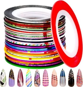 Nail Striping Tape Roll Line Sticker Metallic Glitter Holo Glossy 1mm 2mm 3mm UK - Picture 1 of 139