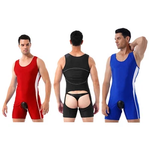 Body sin entrepierna para hombre Mono trasero abierto Una pieza Lucha Libre Singlet Leotardo - Imagen 1 de 35
