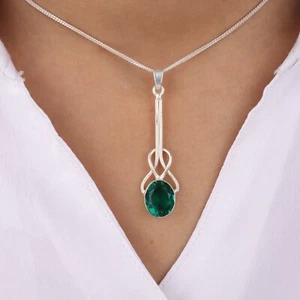 Chrome Diopside Gemstone 925 Sterling Silver Boho Jewelry Handmade Pendant 1.79" - Picture 1 of 5