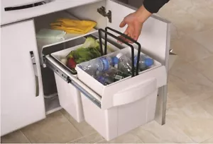 Mirage 2 x 15L White Pull Out Kitchen Waste Twin Bin - KB15A - Picture 1 of 3