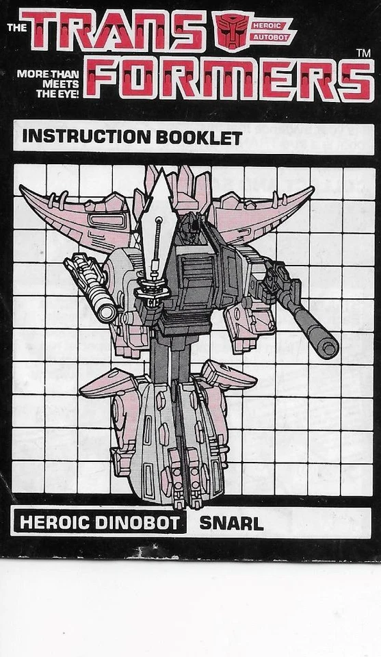 Transformers Original G1 1985 TM logo Dinobot Snarl Instructions - Image 1 of 1