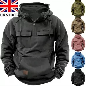 Mens Cargo Hoodies Tops Combat Work Military Solid Baggy Zip Hooded Sweatshirt. - Picture 1 of 10