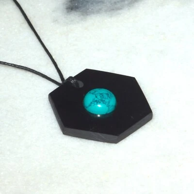 Shungite and Blue Turquoise necklace pendant Protective Hexagon Natural stones - Image 1 of 4