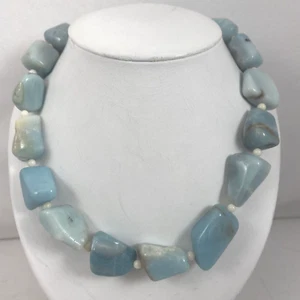 Sterling Silver .925 ~ Amazonite and 4mm White Round Coral Beaded 20" Necklace - Picture 1 of 6