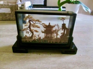 Vintage Chinese Cork Art Landscape Pagoda Diorama,Decoration,Asian,Gift - Picture 1 of 5