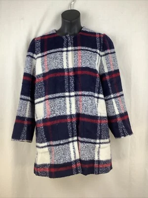 Abrigo para mujer Abercrombie & Fitch talla grande azul marino a cuadros magnéticos bolsillos a presión  Foto 1 de 4