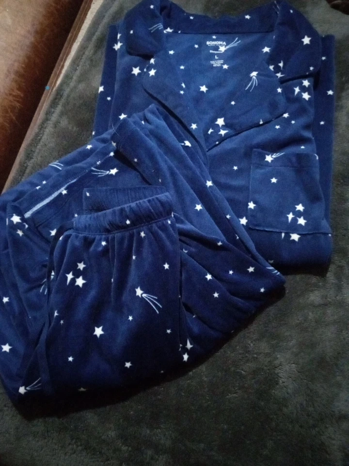 Conjunto de pijama Sonoma Intimates para mujer ~ estrellas fugaces 🌠 - terciopelo azul real ~ talla L Foto 1 de 3