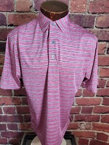 Footjoy Men's L Pink Gray White Striped Short Sleeve Golf Polo Shirt 🛺