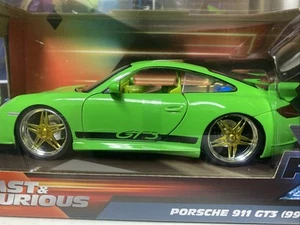 Jada Toys Porsche 911 GT3 (997) Slime Green/w Upgraded Chrome & Yellow/gold rims - Picture 1 of 16