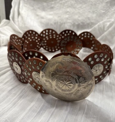 Cinturón De Cuero Concho Disco Boho Ancho De Colección Soussan Designs Damas Foto 1 de 4