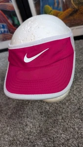 Nike Featherlight Visor Hat Mesh Womens One Size Pink Swoosh Golf Tennis Dri Fit - Picture 1 of 9