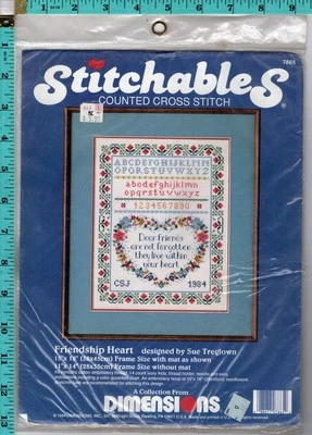"Corazón de amistad" © 1984 Dimensiones Costurables Kit Punto de Cruz Contado 7865 Foto 1 de 4