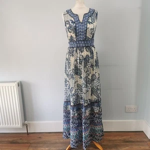 MONSOON V Neck Summer Maxi Dress Sleeveless Blue UK 14 Holiday Chiffon Lined - Picture 1 of 8