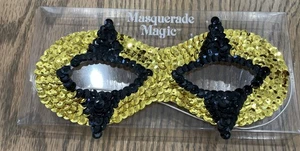 Masquerade Eye Mask Gold/Black Sequined Fancy Dress Up Costume Accessory - Picture 1 of 4