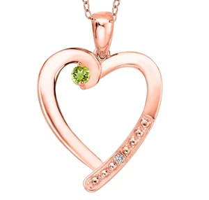 925 Silver Rose Gold Plated Green Peridot Heart Shaped Pendant For Lover's Gift - Picture 1 of 4